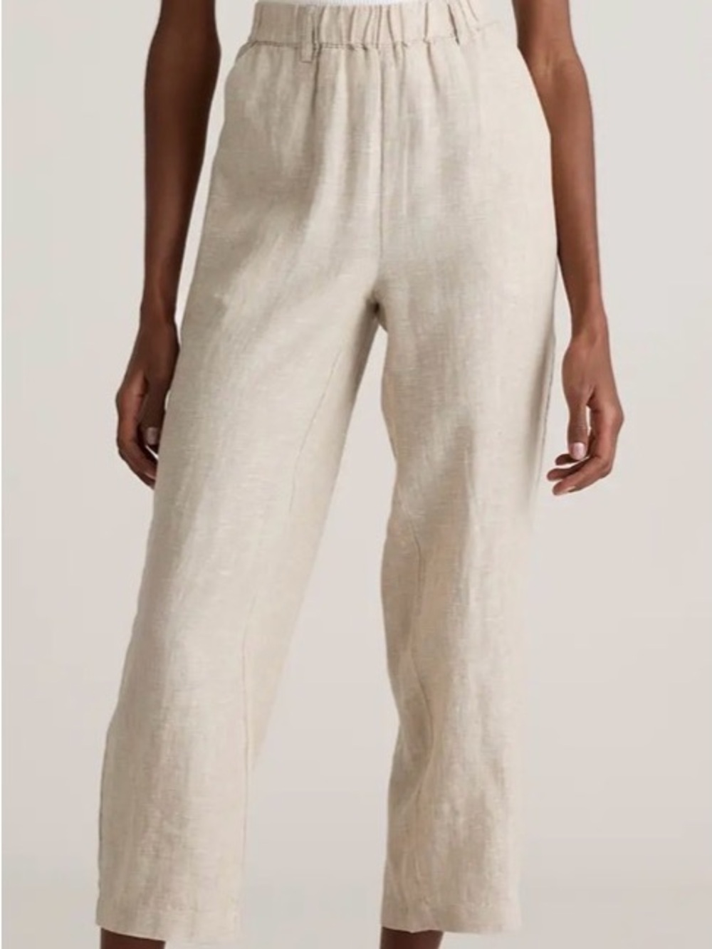 Quince Cream Wide-Leg Linen-Blend Elastic Waist Pants